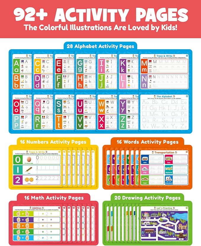 Magic Grooved Writing Practice Books for Kids, Large Grooved Handwriting Copybook, Reusable Learn to Write Number Letter Preschool Tracing Workbook for Kids Ages 3-8, Birthday Gifts Toys
