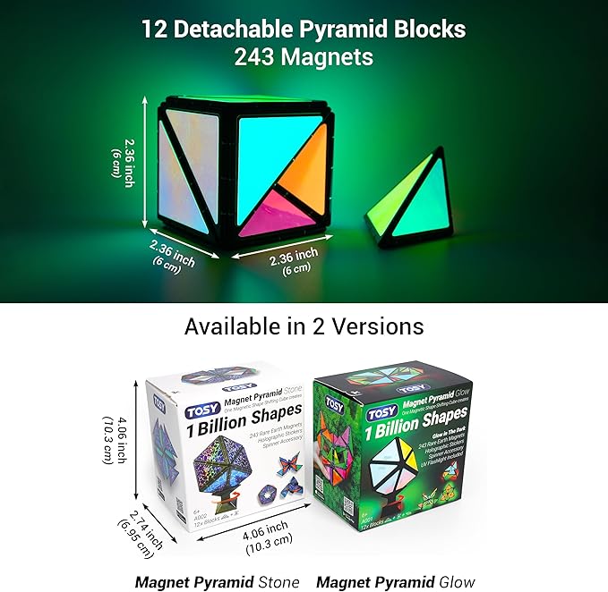 TOSY Magnet Pyramid Stone - 1 Cube Transforms into 1 Billion Shapes (Bunny, Egg Basket, Flowers, Heart), Easter Birthday Gift, 12 pcs, 243 Magnets, Holographic Design, Puzzle/STEM Toy