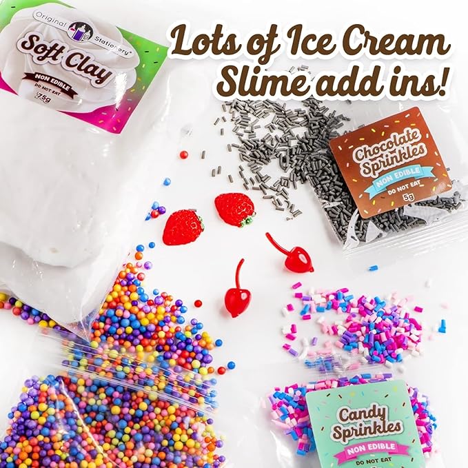 Original Stationery Sweet Sprinkles Ice Cream Slime Kit for Girls Ages 7-12, DIY Slime Set to Create Sundaes, Donuts & Cupcake Slimes, Fun Creative Craft Toy, Birthday Gift for Kids