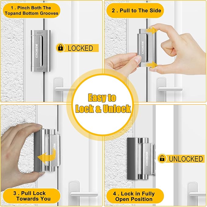 Home Security Door Lock, Upgraded Metal Door Reinforcement Lock, 3" Withstands 1000 lbs of Impact for Inward Swing Doors, Defender Door Locks for Kids Safety, Prevent Unauthorized Entry (Silver)