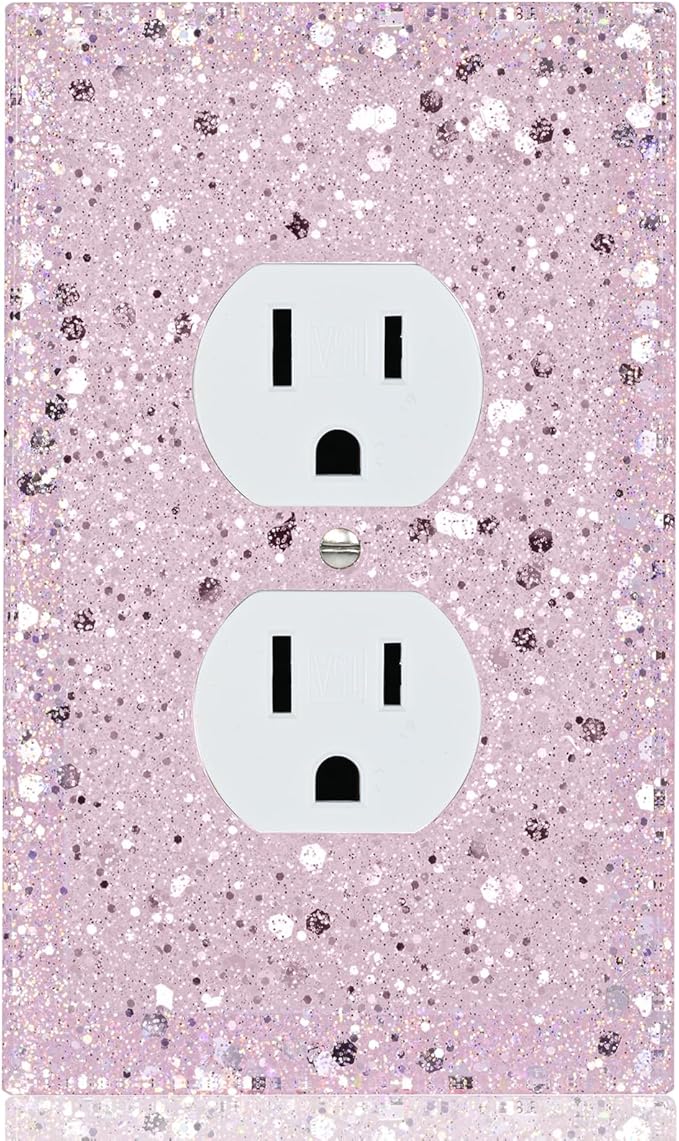 Pink Glitter Outlet Covers - Sparkling Wall Plate 5.1"x3.15", Home Decor, Single Duplex