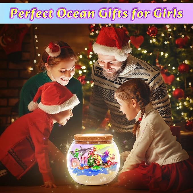 Hannstar Ocean Light Up Terrarium Kit for Kids - Sea Animal Toys with LED Night Light Ocean Animal Birthday Gift for Boys & Girls Ages 4 5 6 7 8-12, Kids Arts & Crafts Kit Easter Ideal Gifts