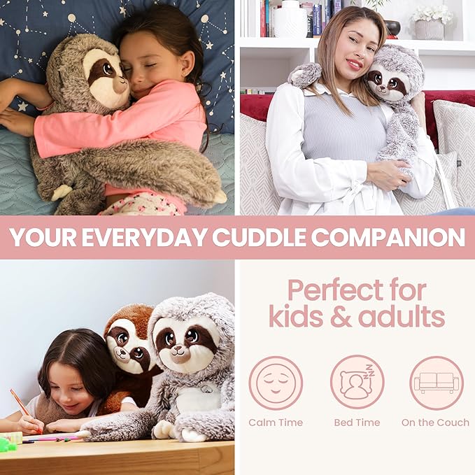 Huggle Healers Weighted Stuffed Animals for Adults, Teens and Kids - 36 Inch Long Plush Arms for Hugs - 4.5lb Sloth Stuffed Animal Plushies - Marshmallow Sloth