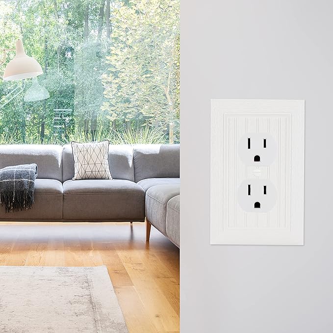 Bates- Classic Beadboard Single Duplex Wall Plate, 4 Pack, White Outlet Covers, Outlet Wall Plate, Outlet Covers, Outlet Plate, Electrical Outlet Cover Plates, Wall Outlet Cover, Duplex Outlet Cover