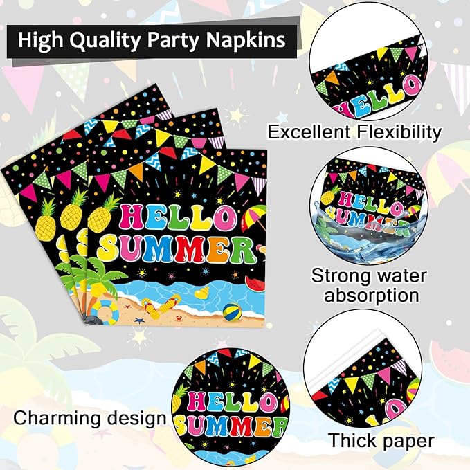 96 Pcs Happy Last Day of School Paper Party Plates and Napkins for Summer Vacation Supplies Summer End of School Year Theme Dessert Tableware Set for 24 Guests Birthday Party Decorations