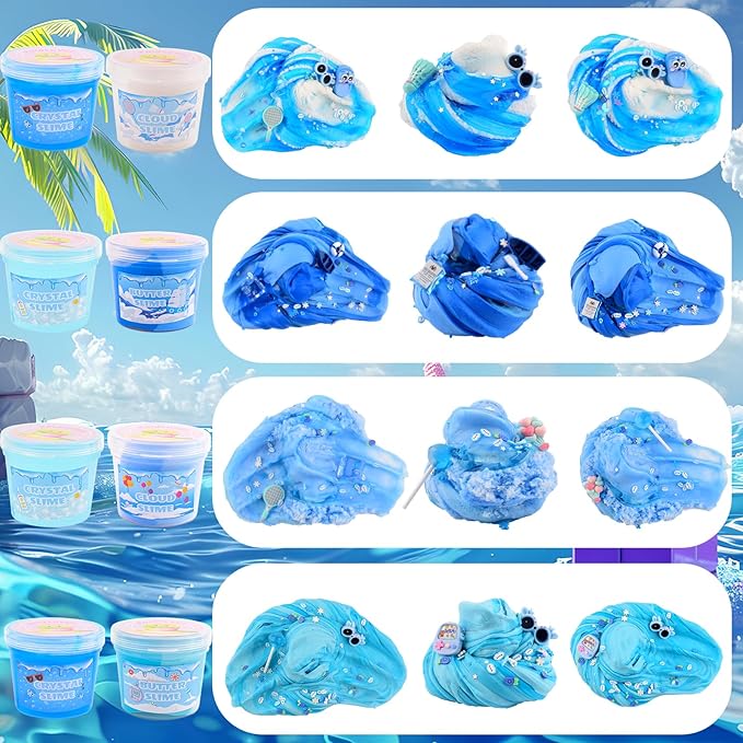 6 Pack Slimes Kit, Blue Slime Kids, Cloud Butter & Clear Slime, Party Favors, Toys for Girls Boys Ages 8-12, Goodie Bag Stuffers, Birthday Gift Ideas Cute Stuff
