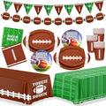 99PCS Football Party Tableware Supplies,Set of 24 Football Plates Napkins Cups,11.8in Football Shaped Disposable Paper Plates,Banner and Touchdown Tablecloth for Birthday Gameday Tailgate Decoration