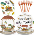 Grencian 96Pcs She's Fresh Off Market Bridal Shower Decor Farmers Market Engagement Party Plates and Napkins Vegetable Themed Disposable Tableware for Women Bridal Shower Wedding Decorations Serves 24