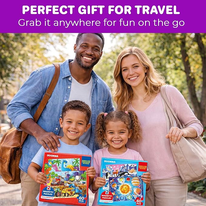 QUOKKA Magnetic Puzzles for Toddlers 3-5 – Search & Find 2 Pack 60 Pieces Each – Travel Friendly Board with Hidden Objects, Space Map and Polar Animals – Educational Puzzle Gift for 3 Year Olds