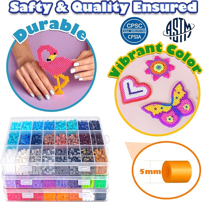 FUNZBO 15000+ 5mm Fuse Beads Kit - 72 Colors | 66 Patterns, Arts and Crafts for Kids, Art Decorations for Room, Birthday Toys Gifts for Girls, Boys and Teens Age 5+ Years Old