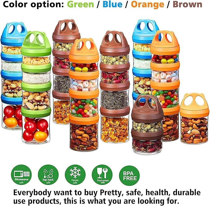 SELEWARE Portable Stackable Food Storage Containers for Snacks Formula Powder and Drinks Twist Lock System Airtight Leak-proof BPA and Phthalate Free Blue and Orange