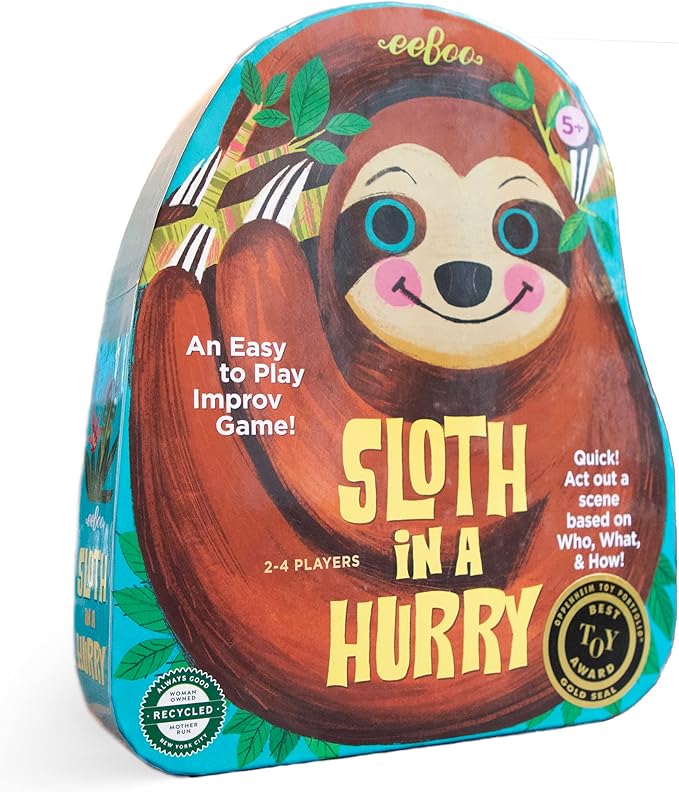 eeBoo Sloth in a Hurry Improv Action Game - Award Winning Creative Acting & Imagination Game, Screen-Free Fun for 2-4 Players, Ages 5 and up