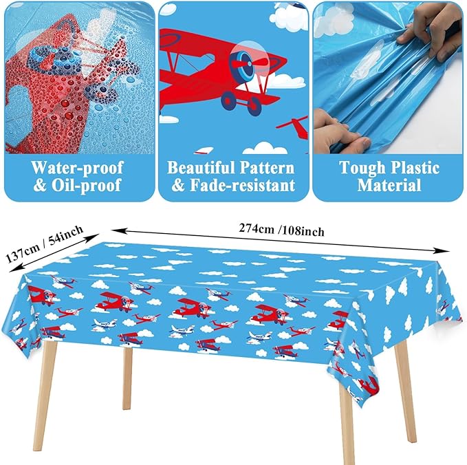 Airplane Birthday Party Supplies Serves 24 Plane Party Paper Plates Napkins Set Airplane Tablecloth Tableware Kit for Baby Shower Decorations Kids Boys Girls