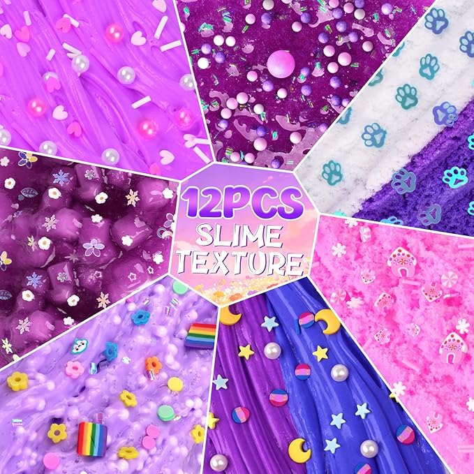12 Pack Slimes, Purple Slime for Kids, Butter Cloud Slime kit for Girls Ages 8-12, Toys for Girls and Boys, Birthday Party Favors for Kids Goodie Bag Easter Basket Stuffers