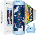 Elemental Iconic Kids Water Bottle for School - 100% Leak-Proof Insulated Water Bottles with Straw Lid & Pop-It Handle for Boys & Girls - Triple-Wall Insulated & BPA-Free, 14oz – Unicorn