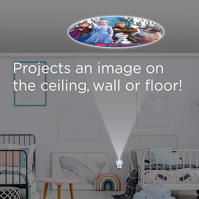 Projectables Frozen 2 LED Night Light, Plug-in, Dusk-to-Dawn Sensor, UL-Listed, 1 Image of Elsa, Anna, and Olaf on Ceiling, Wall, or Floor, Ideal for Bedroom, Nursery, 45027