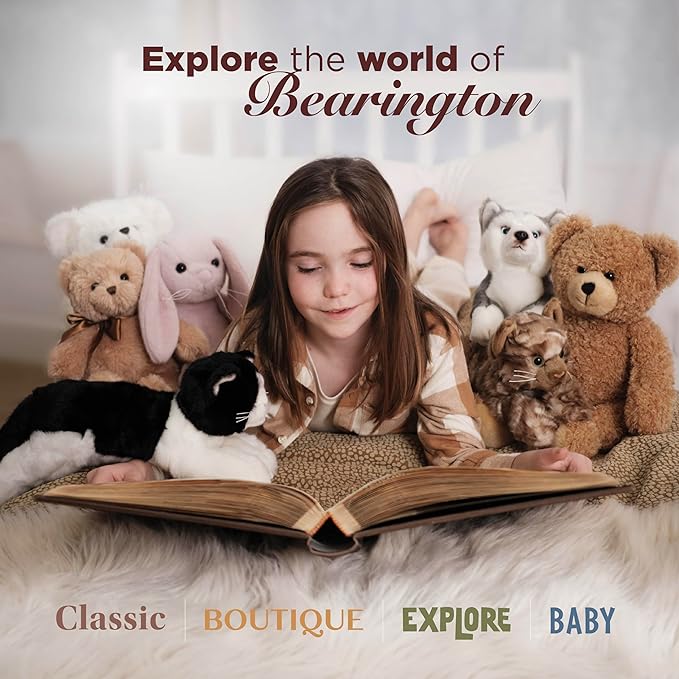 Bearington Tate Teddy Bear Stuffed Animal - 18" Soft Teddy Bear Plush Toy - Classic Design Cuddly Bears with Satin Bow - Adorable Floppy Beige Plush Animal Gift for Kids and Toddlers