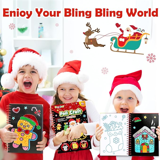 FUNNYB&G Foil Art Crafts for Kids Ages 4-8: Mother's Day 2026, Birthday Gift for Kids, Art and Crafts Supplies, Party Favors, Creative Toys for Kids 4 5 6 7 8 9 Years Old(Christmas)