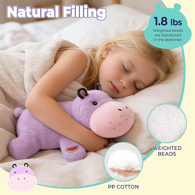 Onsoyours Original Weighted Hippo Stuffed Animals - 13.8"|1.8lbs Comfort Hippopotamus Plush, Soft Cute Hugging Plushies Toys Gifts for Kids & Adults