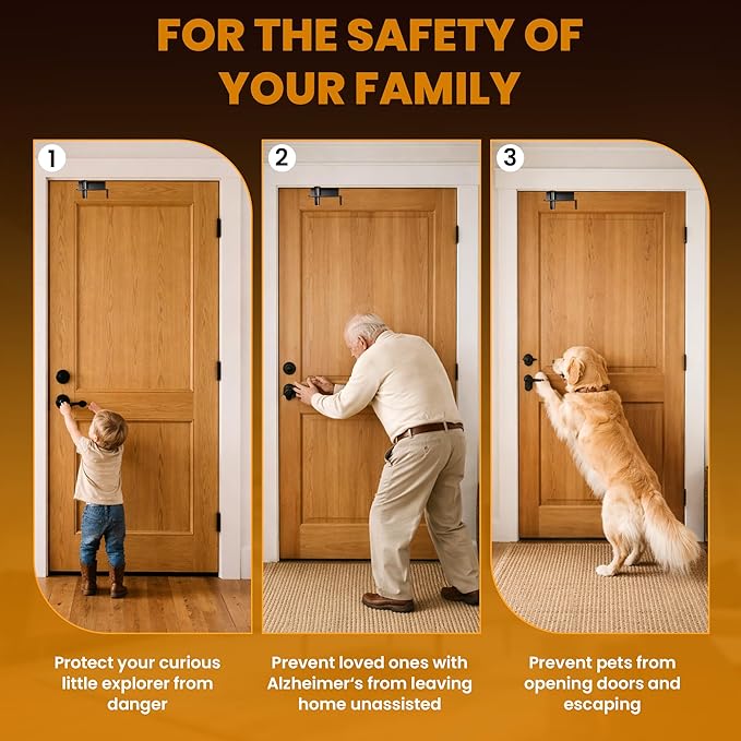 Child Safety Door Top Lock – Metal Child Safety Top Lock for Interior & Exterior Doors | Lock & Unlock from Both Sides | Adjustable Top Door Locks For Kids Safety Fits 0.16-3 Inch Thick Doors (1 Pack)