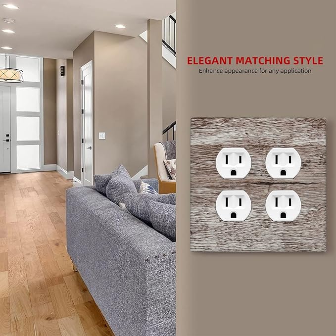 Light Switch Cover Plate Rustic Dark Grey Wood Plank Vintage Texture 2 Gang Socket Covers Double Duplex Wallplates Switch Plates and Outlet Covers for Farmhouse Home Decor