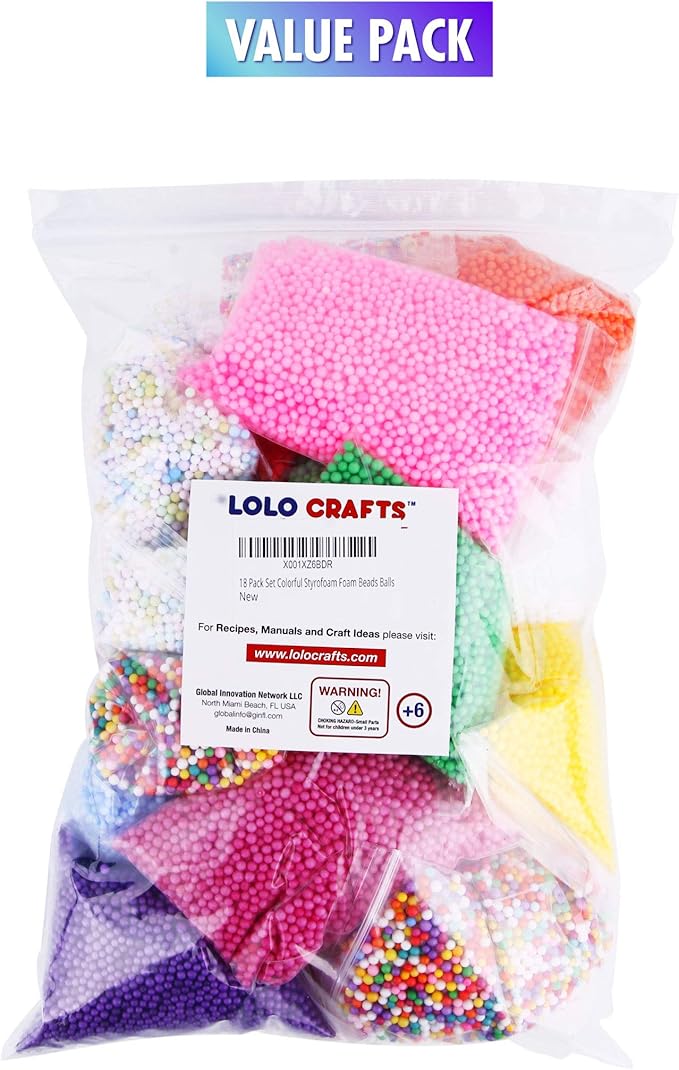 Slime Foam Beads Floam Balls – 18 Pack Microfoam Beads Kit 0.1-0.14 inch Micro Colors Rainbow Fruit Beads Craft Add ins Homemade DIY Kids Ingredients Flote Microbeads Supplies Mini Small