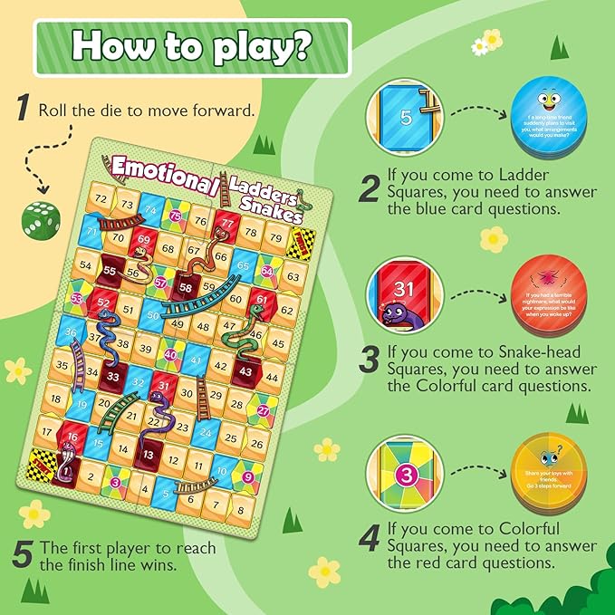 Broytain Emotional Board Games for Kids,Ladders and Snakes Board Game,Learning Resources,Social Skills Emotional Regulation Toys for Toddlers,Classroom Travel Indoor Outdoor Family Games