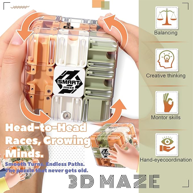 2 Sets Large Labyrinth 3D Maze Cube Puzzle Maze Game Gravity 3D Puzzle Cube Brain Teaser Ball Games for Kids Education Sensory Toys Gift for Adults (Classical,Green)