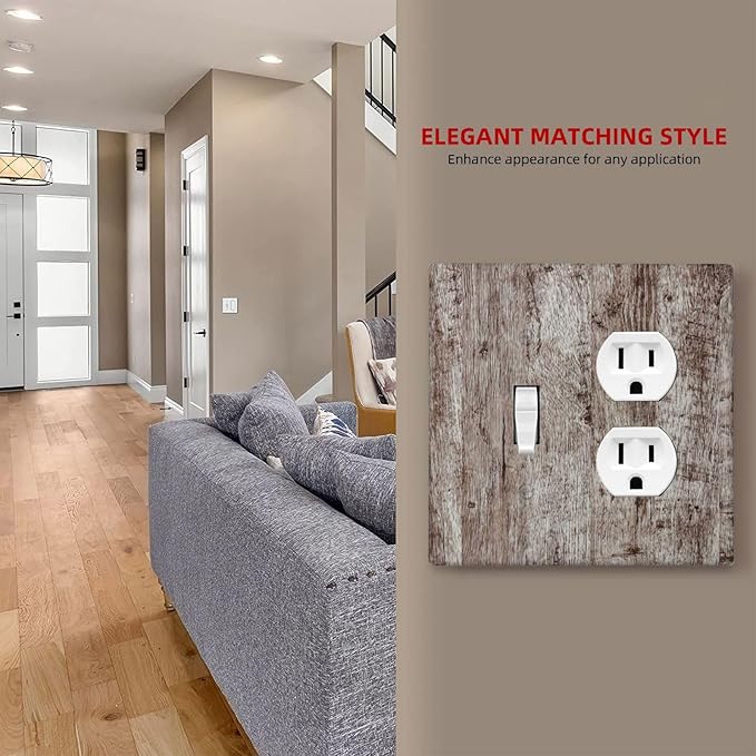 Outlet Covers Rustic Wood Grey Brown Vintage Wooden Plank 2 Gang Decorative Switch Plates 1 Toggle Duplex Combo Light Switch Cover GFCI Socket Cover WallPlates for Farmhouse Home Decor