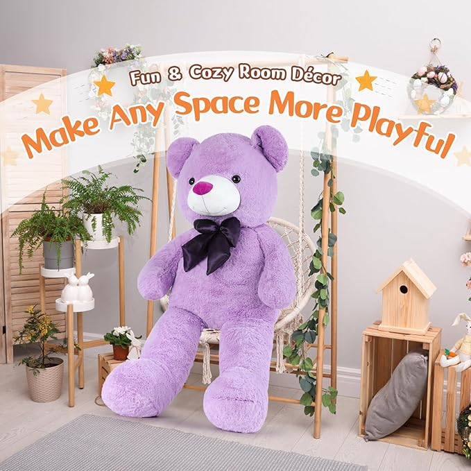MorisMos Giant Teddy Bear 4 Feet, 47inch Big Lavender Teddy Bear Stuffed Animal Plush for Girlfriend, Boyfriend, Purple