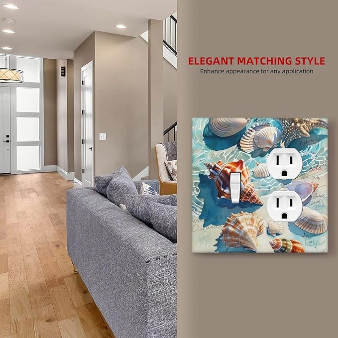 Wallplates Ocean Waves Starfish Conch Scallop Shell 1 Toggle 1 Duplex Switch Plate Electrical Gfci Faceplate Decorative Light Switch Covers For Kids Room Nursery Decor