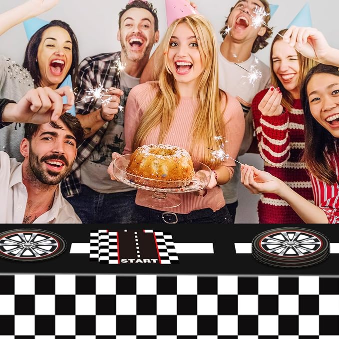 41Pcs Race Car Birthday Party Supplies Inckudes 20 Plates 20 Napkins and 1 Tablecloth, Racing Car Race Track Party Decorations Racing Sports Themed Dinnerware for Kids Boys Baby Shower Home Decor