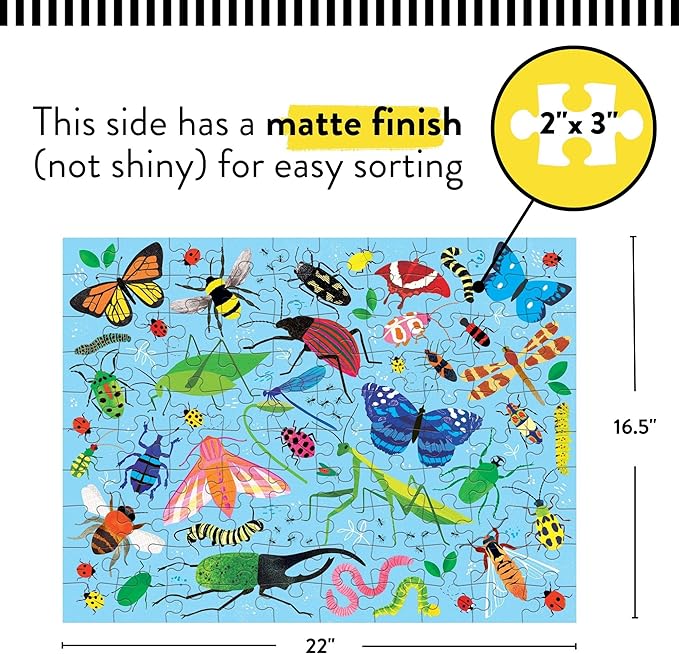 Mudpuppy Bugs and Birds Double-Sided Puzzle, 100 Pieces, 22” x 16.5” – Perfect Family Puzzle for Ages 6+ - Colorful Illustrations of Birds on One Side and Bugs on the Other, Multicolor (0735363749)