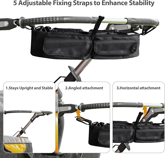 Double Stroller Organizer, Parent Console Double Baby Stroller Accessories Compatible with Jeep, for Bob Duallie, for City Mini GT2, Baby Travel Essential Storage Attachment, Black