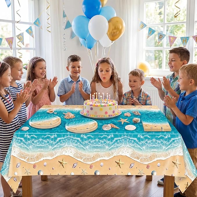 Beach Birthday Party Decorations,41Pcs Disposable Ocean Waves Beach Dessert Plates Napkins Tablecloth Tableware Set Summer Pool Hawaiian Beach Party Supplies for Kids Baby Shower Birthday