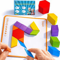 Memory Care Activities for Seniors, Wooden Cognitive Games for Elderly, 80 Pieces Tangram Puzzles for Alzheimer and Dementia Patients, Large Wooden Colorful Shape Pattern Matching Board Gifts (Easy)