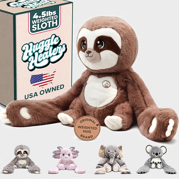 Huggle Healers Weighted Stuffed Animals for Adults, Teens and Kids - 36 Inch Long Plush Arms for Hugs - 4.5lb Sloth Stuffed Animal Plushies - Kigi Sloth