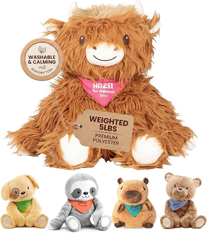 Lilly's Love Weighted Stuffed Animals for Adults & Kids — 5lb Highland Cow Plush for Anxiety, ADHD & Sensory | Machine Washable Weighted Stuffed Animal w/Removable Insert | Hazel The Highland Cow