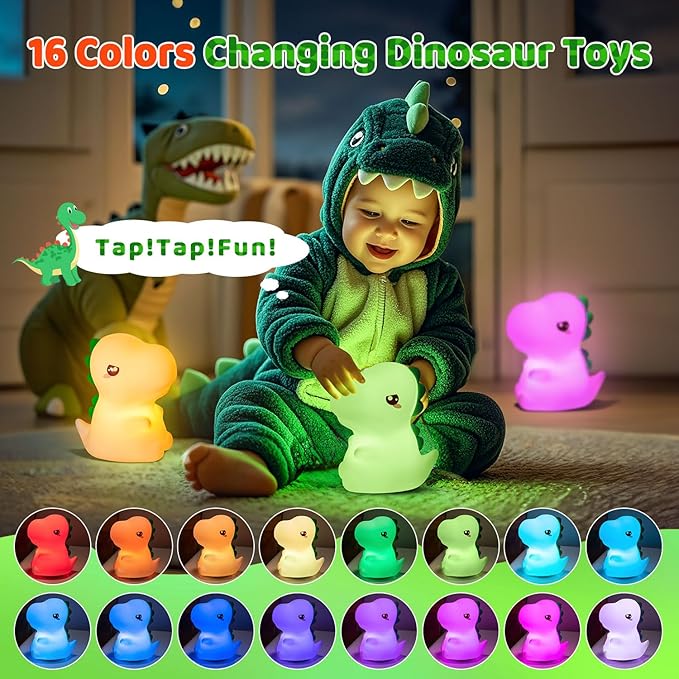 OneFire Dinosaur Toys for Kids 3-5,16 Colors+Silicone+Dimmable+12 Hr Use Night Light for Kids Night Light,Toys for 3-8 Year Old Boy,Toddler Birthday Gift,Dinosaur Room Decor for Boys,Girl,Baby,Toddler