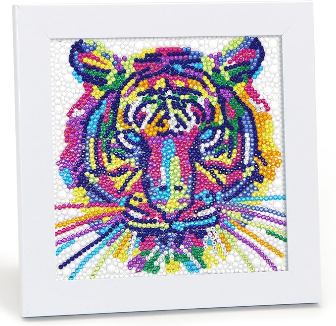 Libfx Diamond Art Kits for Kids with Frame Diamond Art for Girls Boys Beginners Arts and Crafts Ages 8-12 Birthday Gifts (Colorful Tiger)