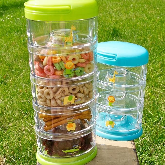 Innobaby Packin' Smart Stackable and Portable Storage System for Formula, Baby Snacks and More. 5 Stackable Cups in Blueberry Sorbet. BPA Free.