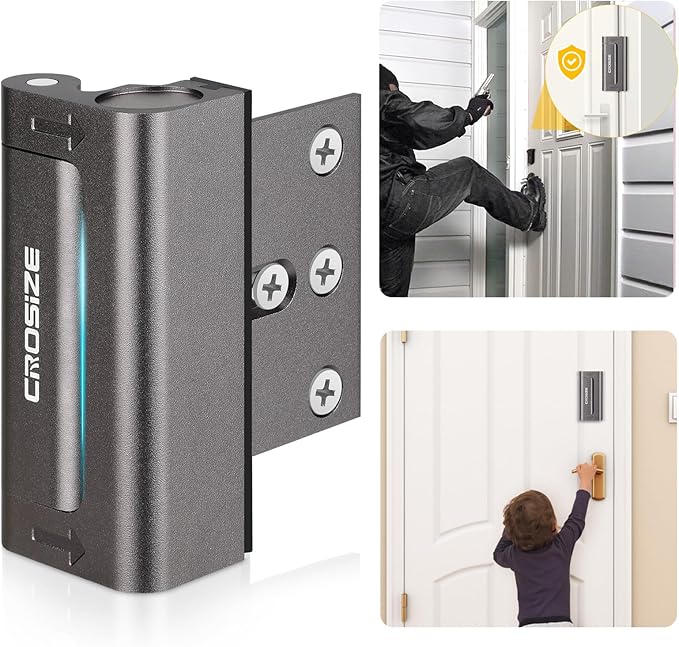 Home Security Door Lock, Upgraded Metal Door Reinforcement Lock, 3" Withstands 1000 lbs of Impact for Inward Swing Doors, Defender Door Locks for Kids Safety, Prevent Unauthorized Entry, Dark Gray