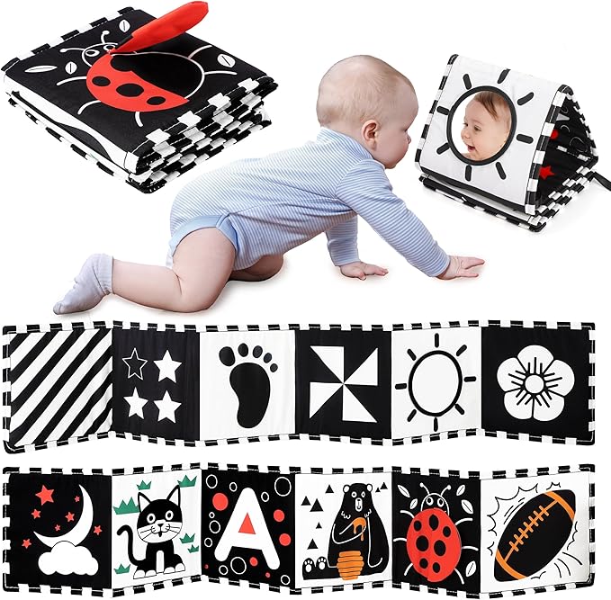 URMYWO Black and White Baby Toy, Tummy Time High Contrast Newborn Toys 0-3 Months, Soft Baby Book, Visual Stimulation Montessori Sensory Infant Toys 0-6-12 Months, Boy Girl Shower Gift