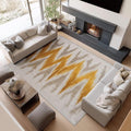 Abstract Chevron Stripes Area Rugs for Bedroom Living Room 8×12ft Yellow and Gray Shabby Chic Soft Non-Slip Rug, Ultra-Thin Low Pile Carpet for Kitchen Dining Room Home Office
