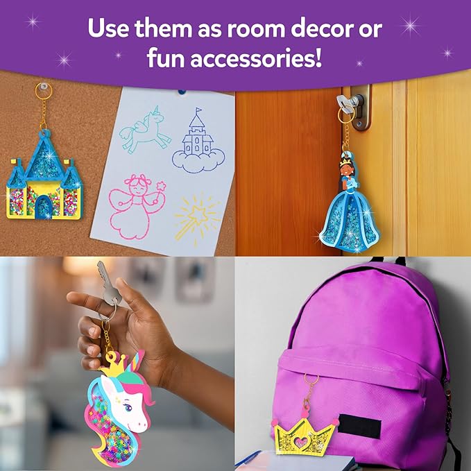 Skillmatics Shake-its – Glitter Craft Kit for Kids, DIY Arts & Crafts with Keychains, Mess-Free Activity, Unicorns & Princesses, Travel Toy, Birthday Gift for Girls & Boys Ages 4, 5, 6, 7, 8, 9