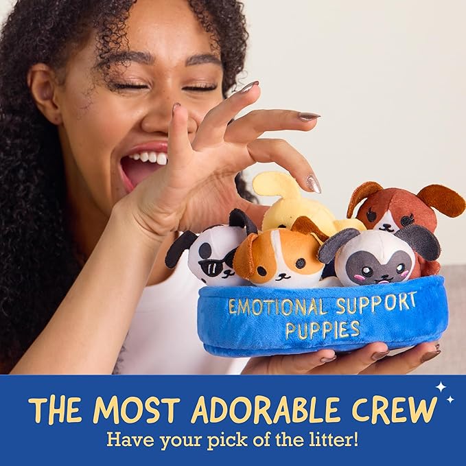 Emotional Support Puppies by Relatable, Cuddly Stuffed Animals and Plushies Set, Small Gifts for Mom, Includes 5 Puppies Plush Toys with Carrying Basket, for Mom