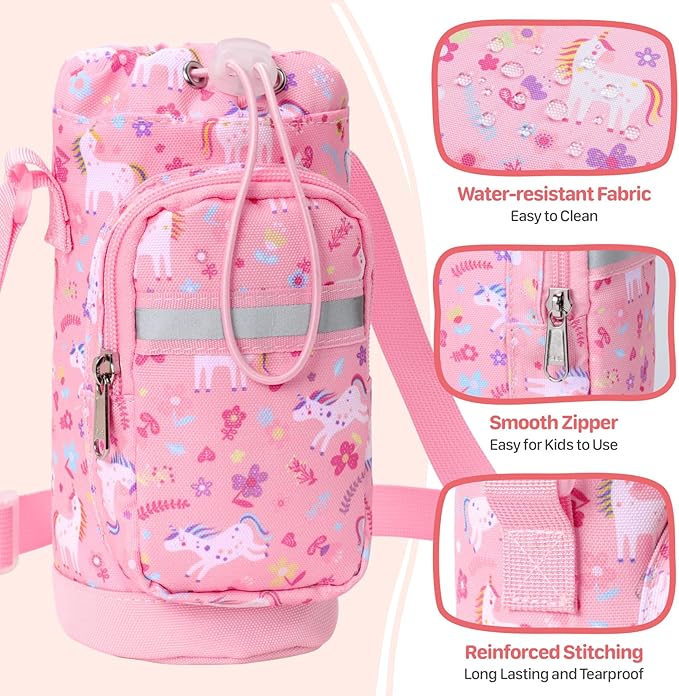 Water Bottle Carrier for Kids - Water Bottle Holder with Strap, Boys Girls Water Bottle Sling Bag for 10/12/14/16/18Oz Water Bottles Walking Hiking Camping