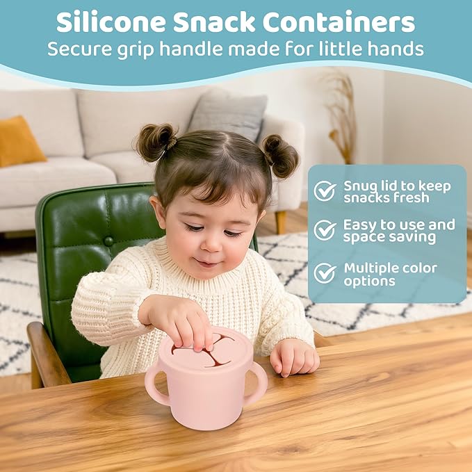 Snack Containers, Silicone Food Grade Silicone Cups, Toddler Snack Container Cups with Handles and Lid for Toddlers (Color 4)