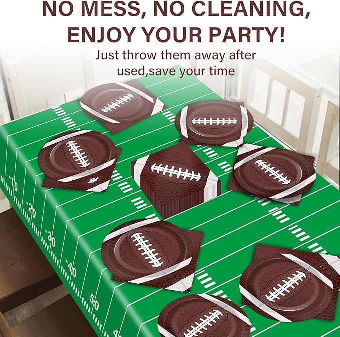 Football Party Supplies Serves 24 Football Party Paper Plates Napkins Set Sports Tablecloth Tableware Kit for Birthday Baby Shower Decorations Kids Boys Girls
