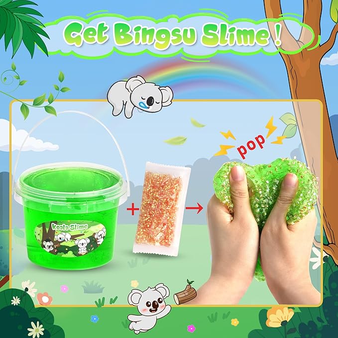 Koala Slime Kit 10oz, Vibrant Green Clear Slime Bucket for Kids Ages 8-12 with Various Add-ins, Non-Sticky & Stretchy, Slimes Party Favors Birthday, DIY Sensory Toys